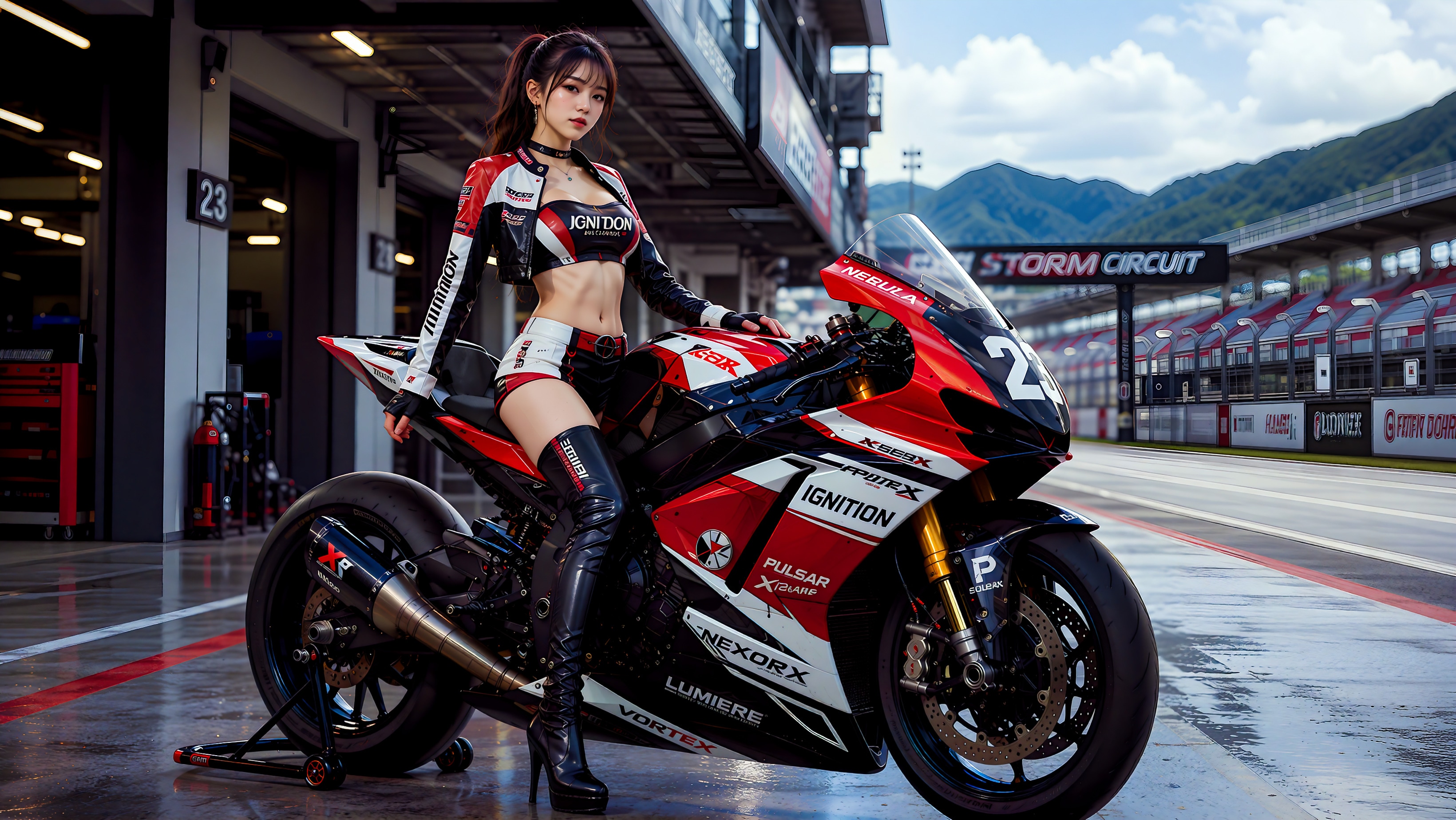 バイクに跨るRQ