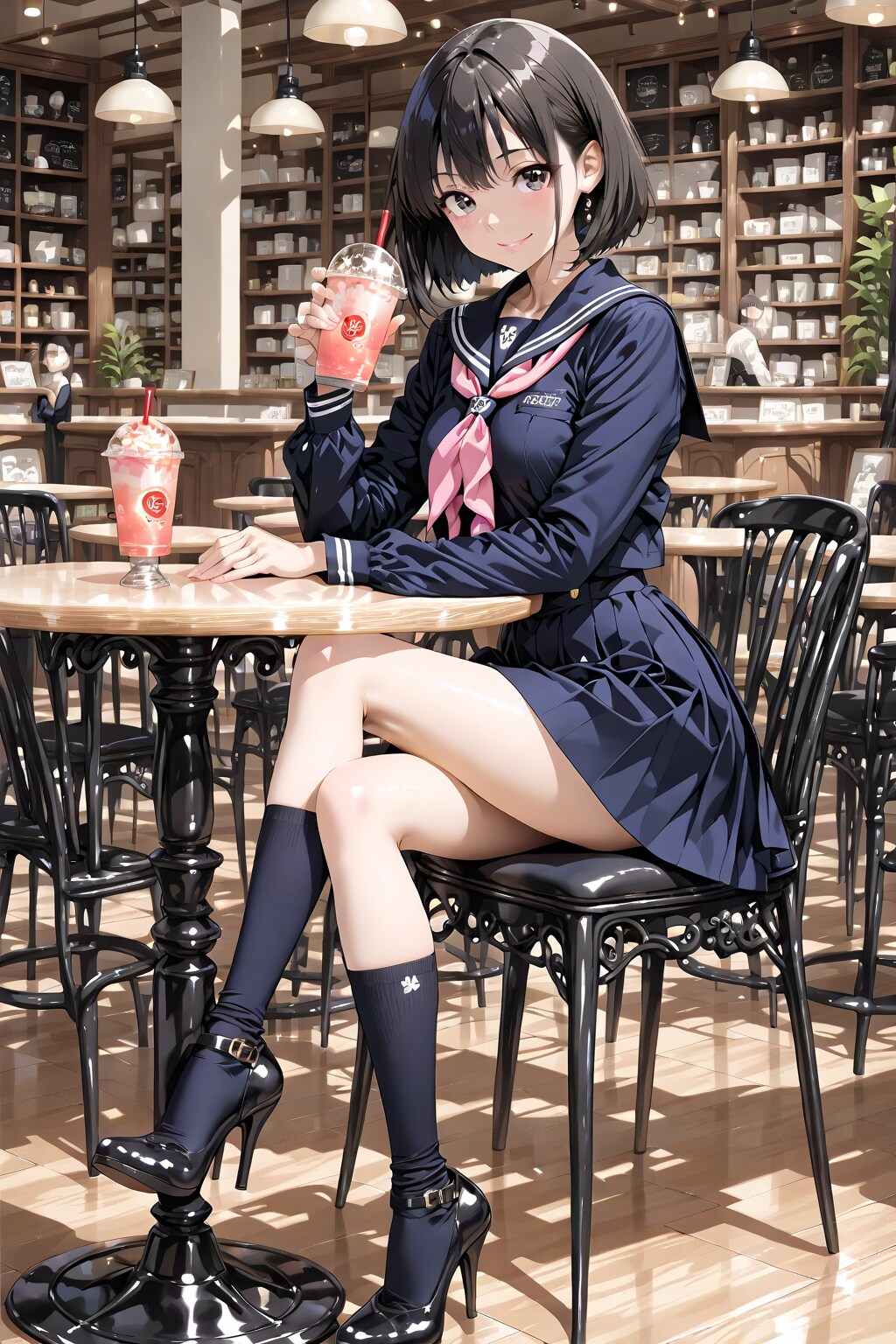 涼し気なカフェにて