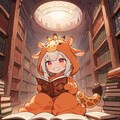 図書館で読書するキリン着ぐるみちび子ちゃん 3枚目