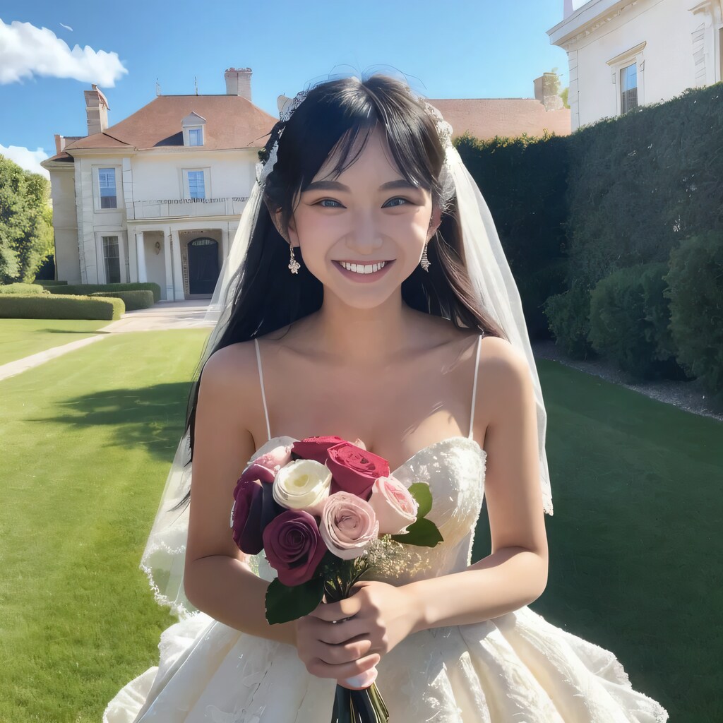 黒髪ロングでウェディングドレスの美女９８