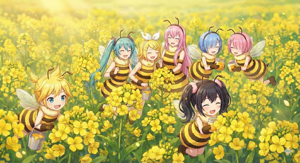 菜の花畑で蜜集めヾ(￣∇￣)