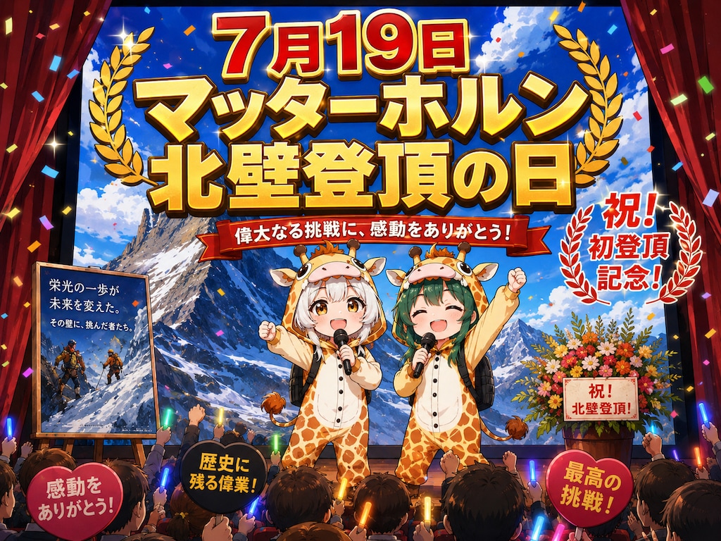 山に登るキリン着ぐるみちび子ちゃん