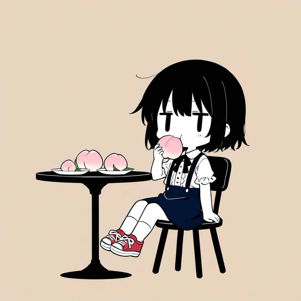 桃を食べる