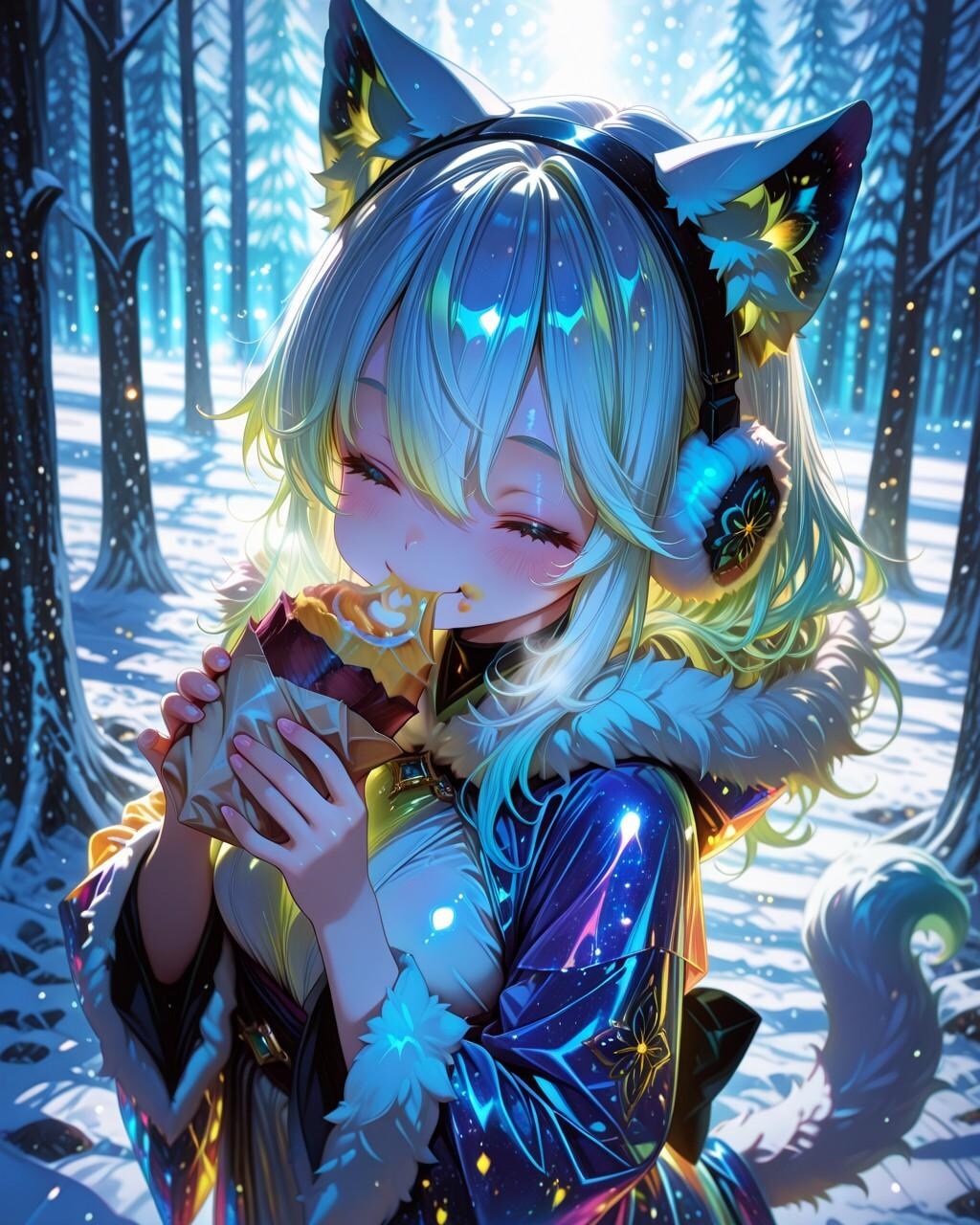 2枚）雪猫さんと焼き芋