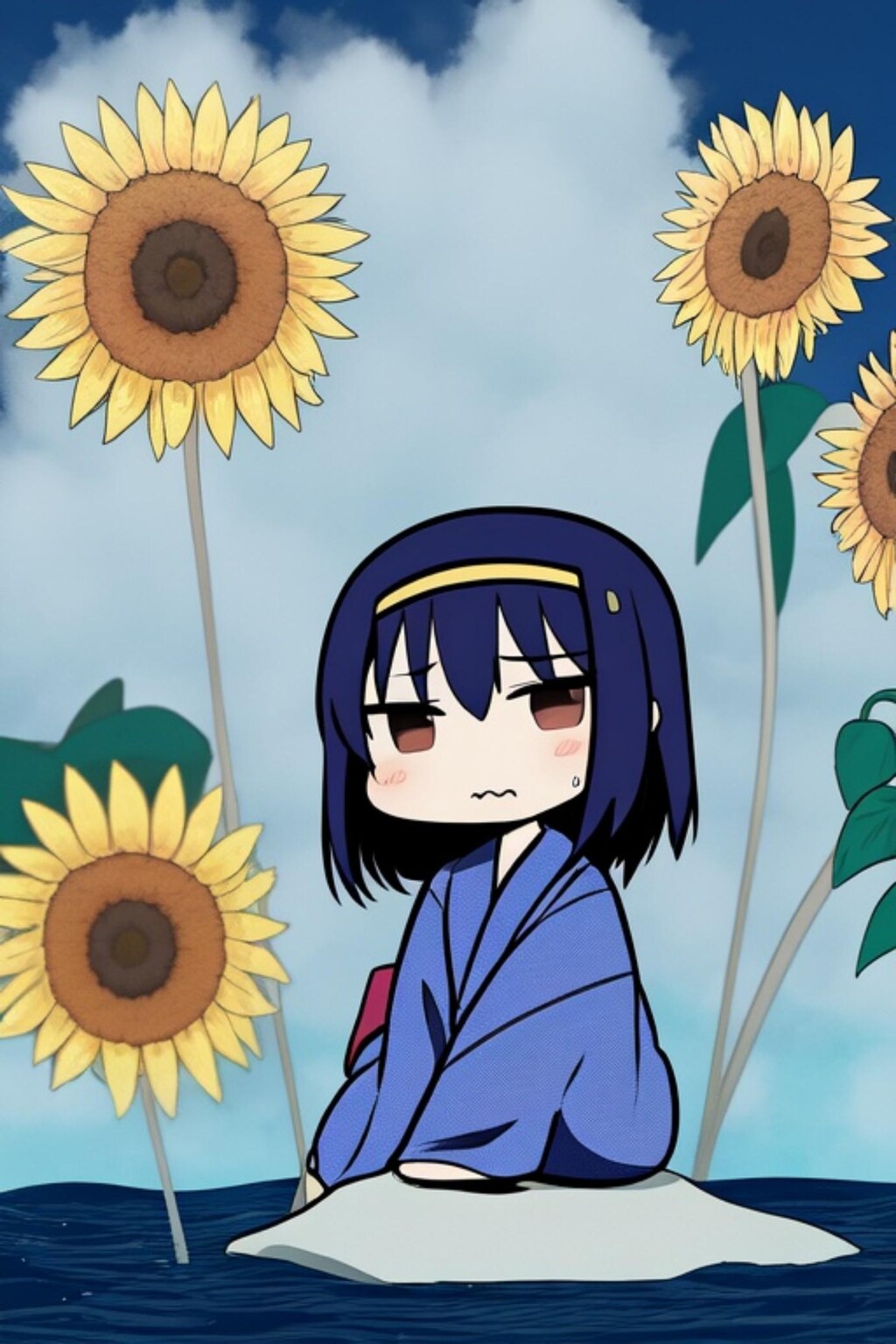 海で黒髪ちゃん