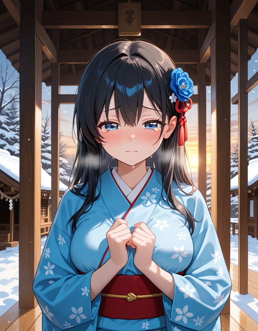 神社の前で祈る葵さん(PixAI版その2)