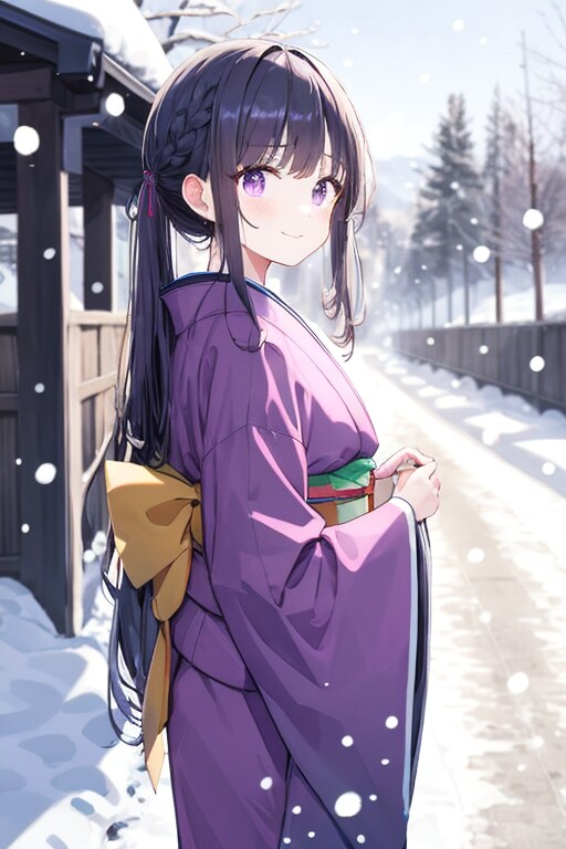 和装女子　雪見