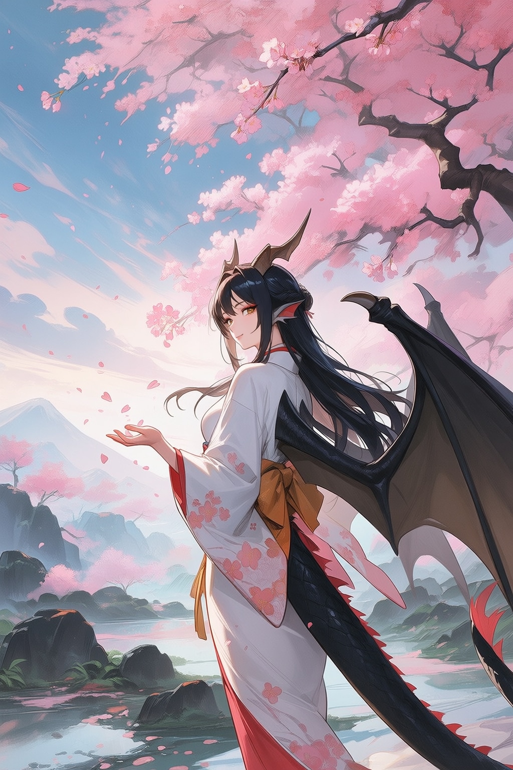 ツノと尻尾と翼と着物