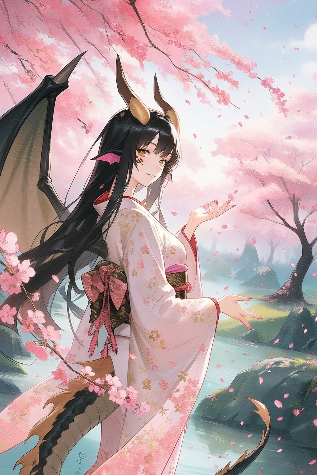 ツノと尻尾と翼と着物