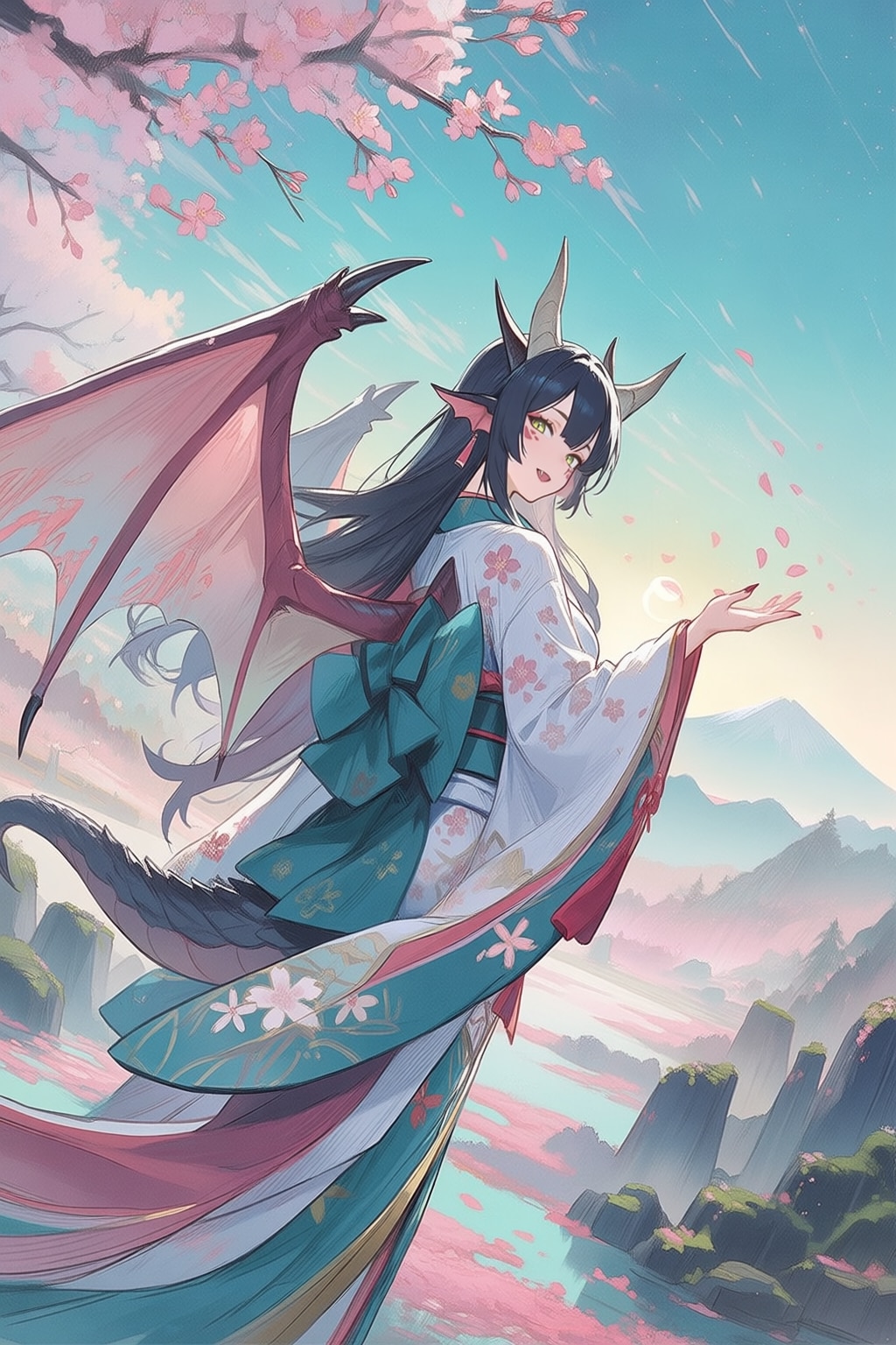 ツノと尻尾と翼と着物