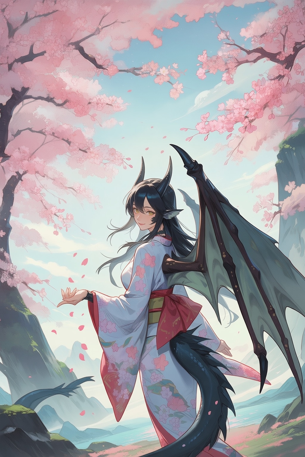 ツノと尻尾と翼と着物 | の人気AIイラスト・グラビア