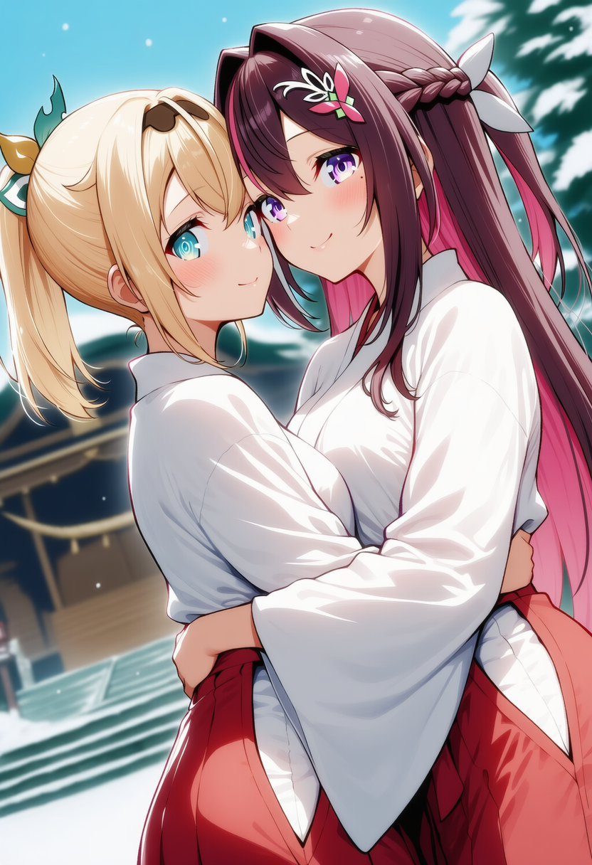 あずいろが巫女服着ていちゃいちゃする | の人気AIイラスト・グラビア