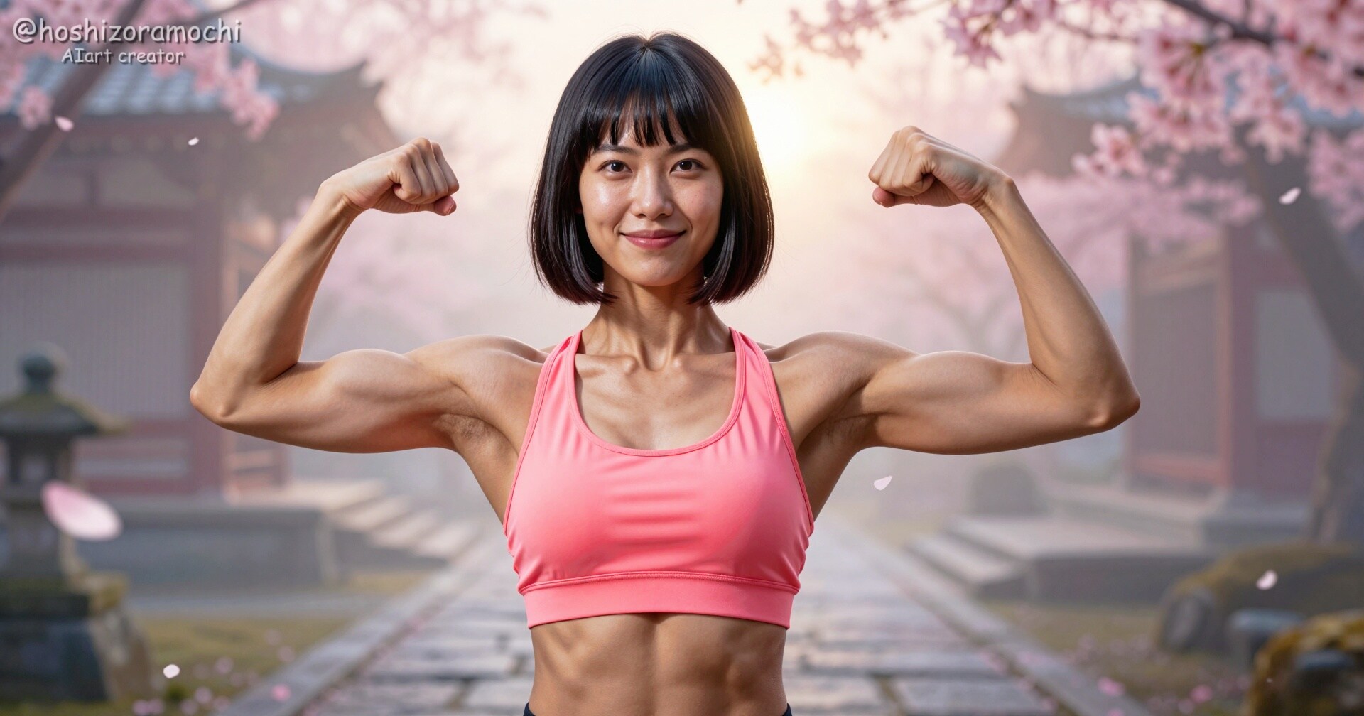 桜と筋肉の競演💪🌸 美しく鍛え上げた春のポーズ