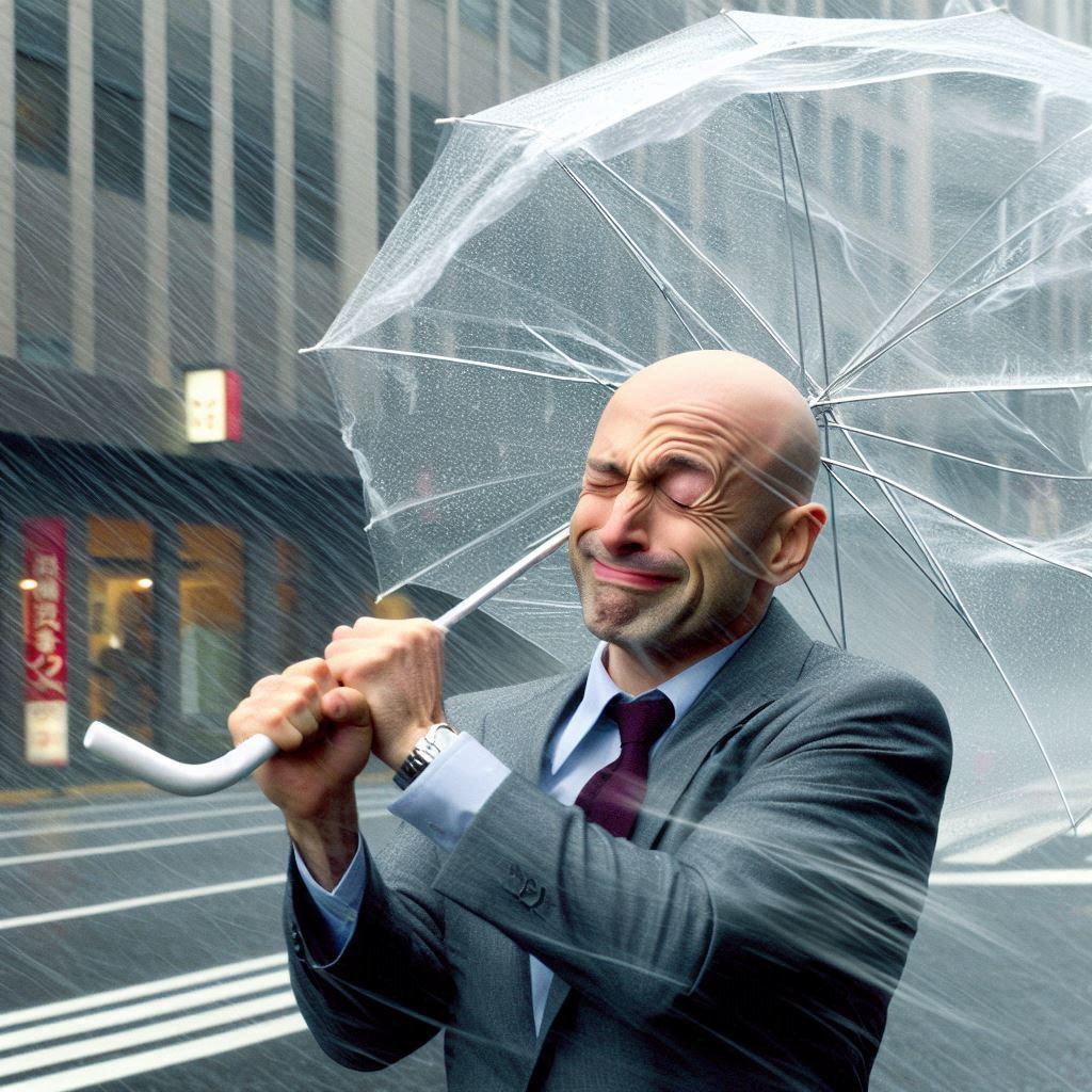 ビニール傘とハゲ部長 | の人気AIイラスト・グラビア