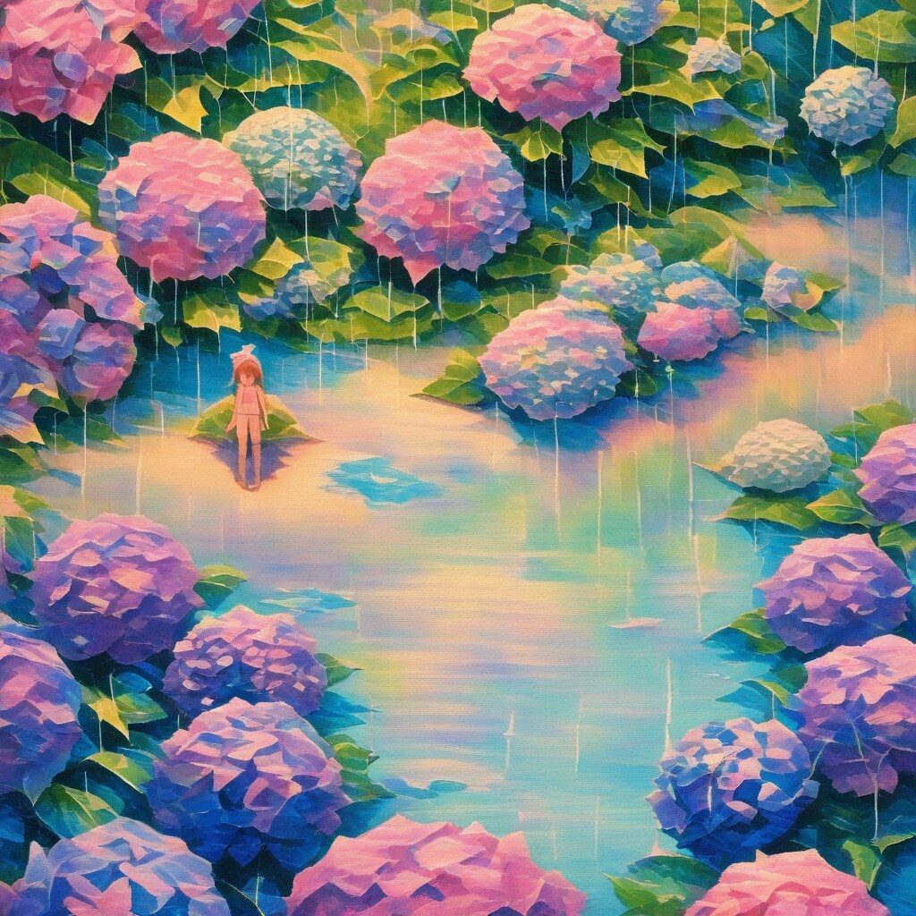 紫陽花と少女