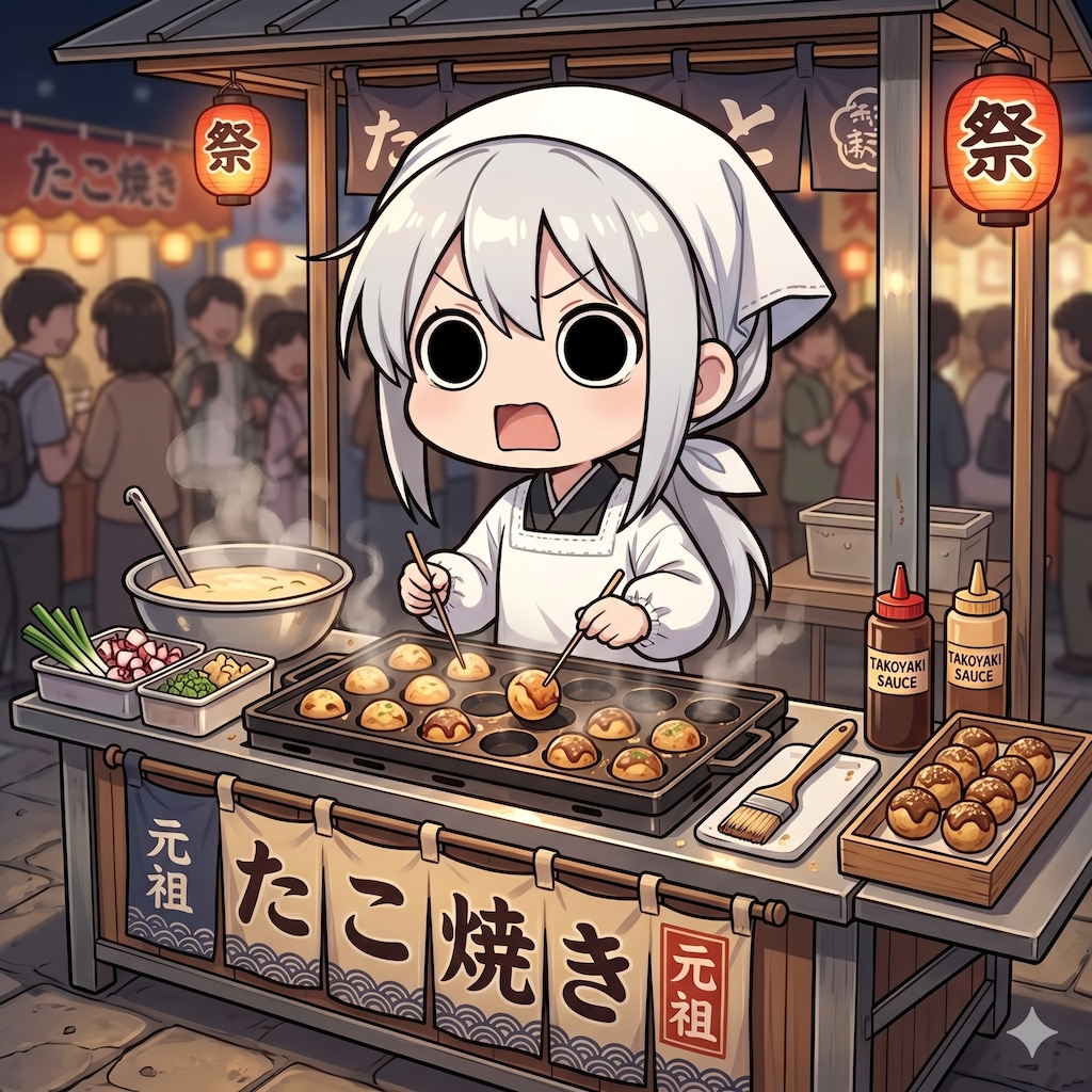 たこ焼きを焼くえらいこっちゃ嬢