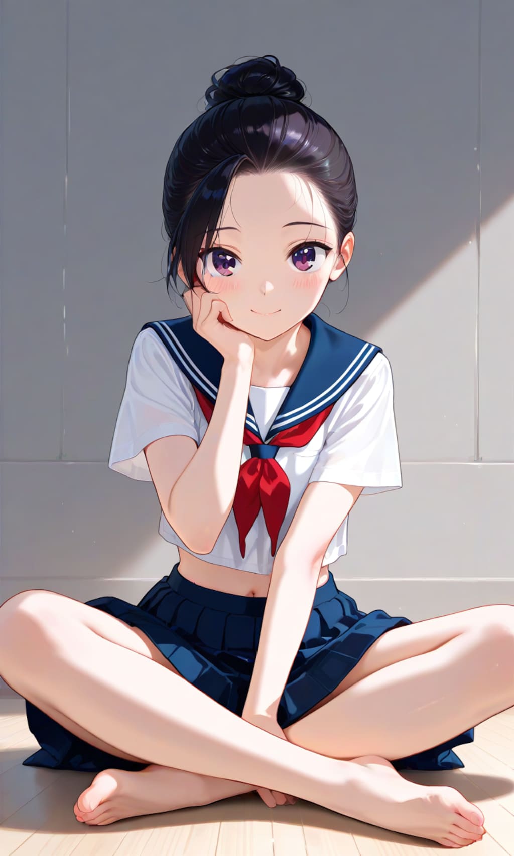 シニョン、セーラー服、あぐら2