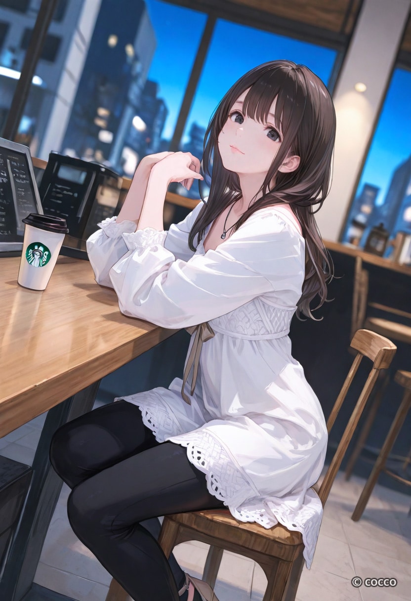 青い夜景と白いワンピース