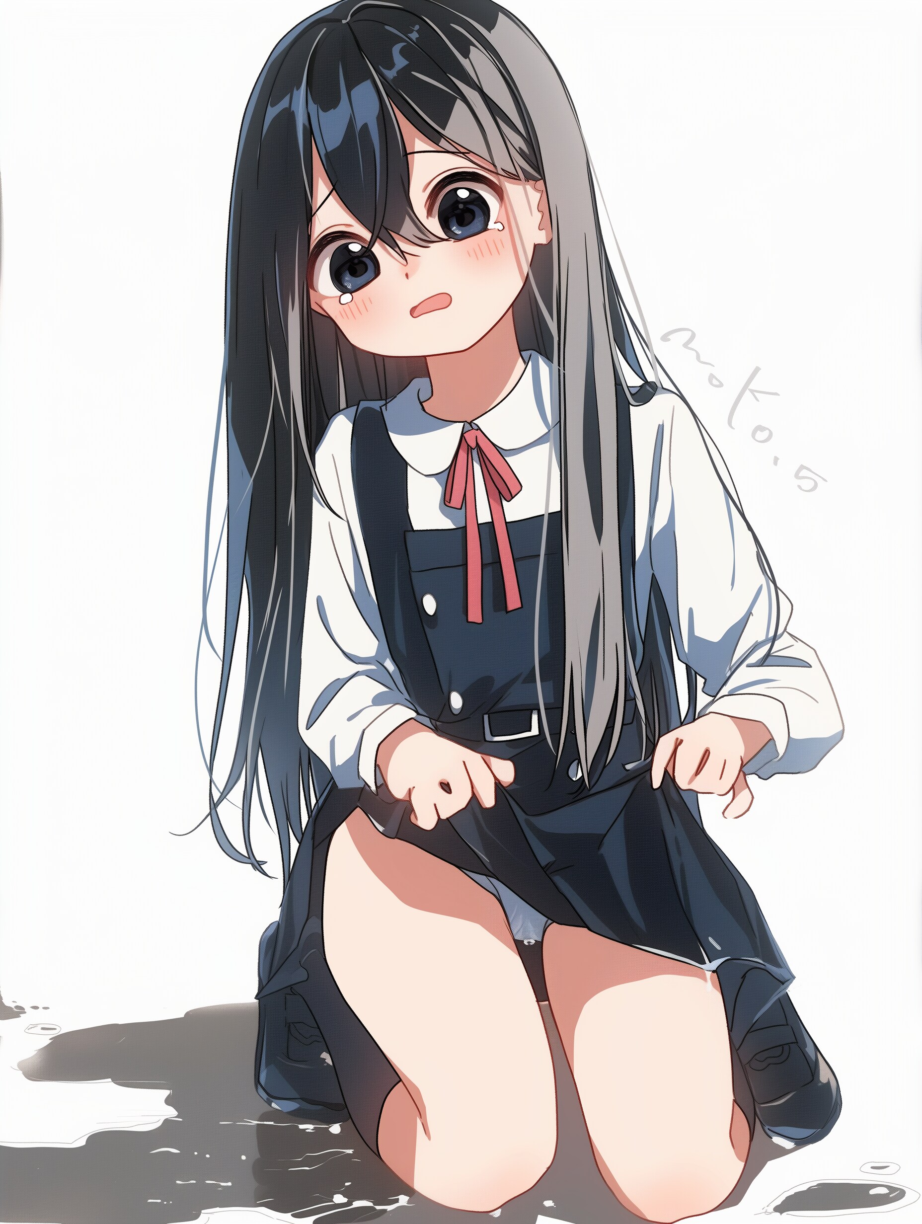 水たまりで服を濡らした女の子