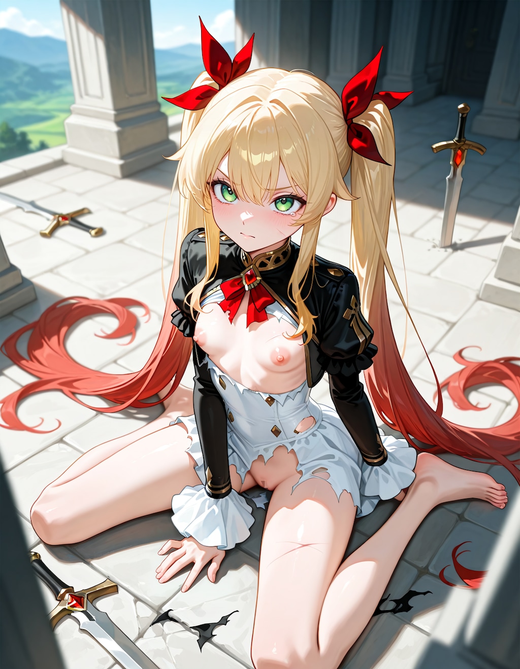 敗北金髪ツインテール少女剣士