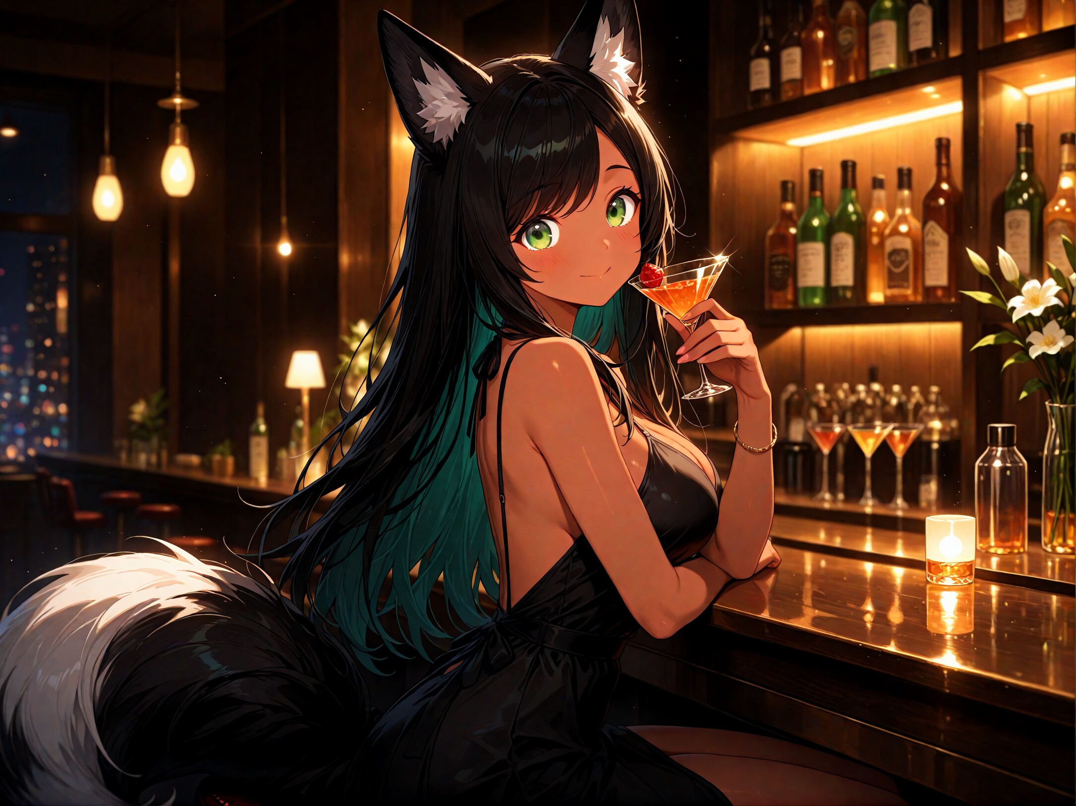 バーで飲む黒狐さん