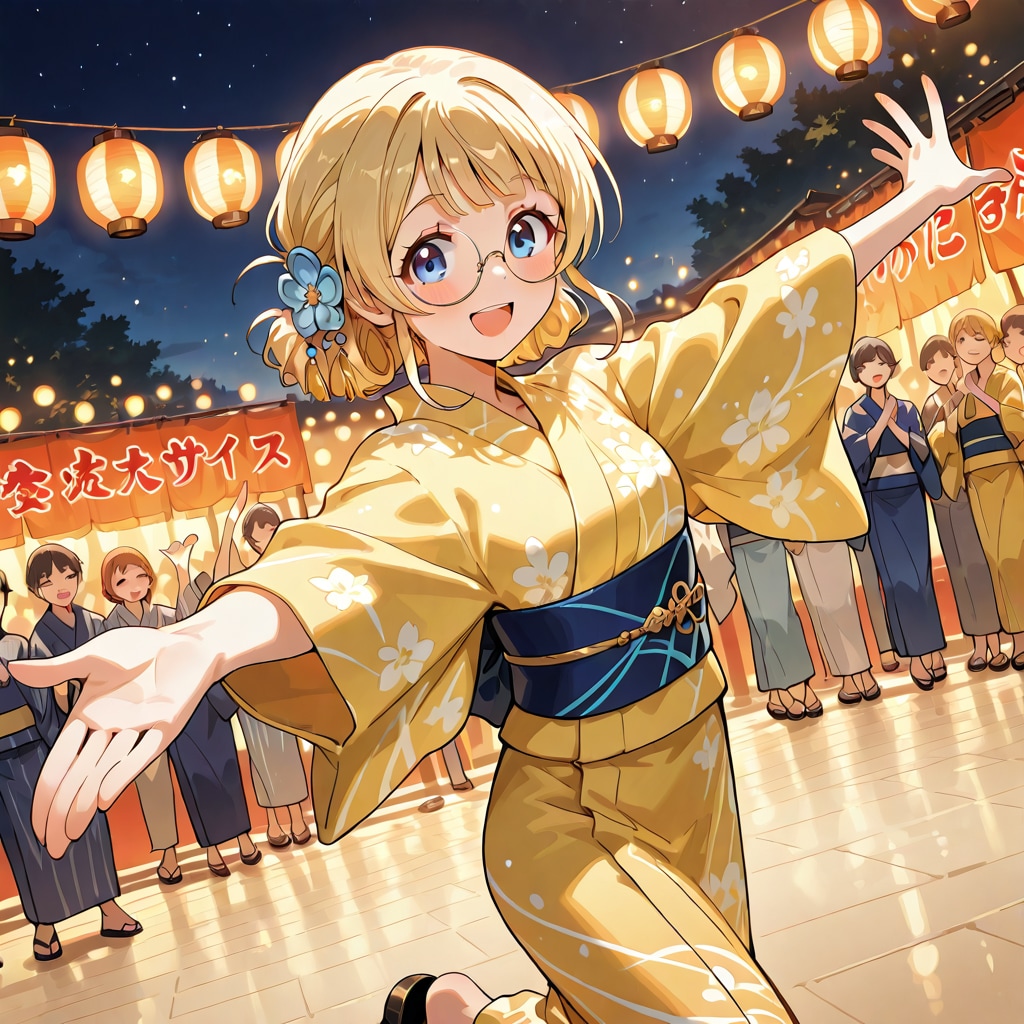 盆踊りをするミッシェルさん
