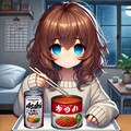 あずき缶で晩酌な小さな女の子 2枚目