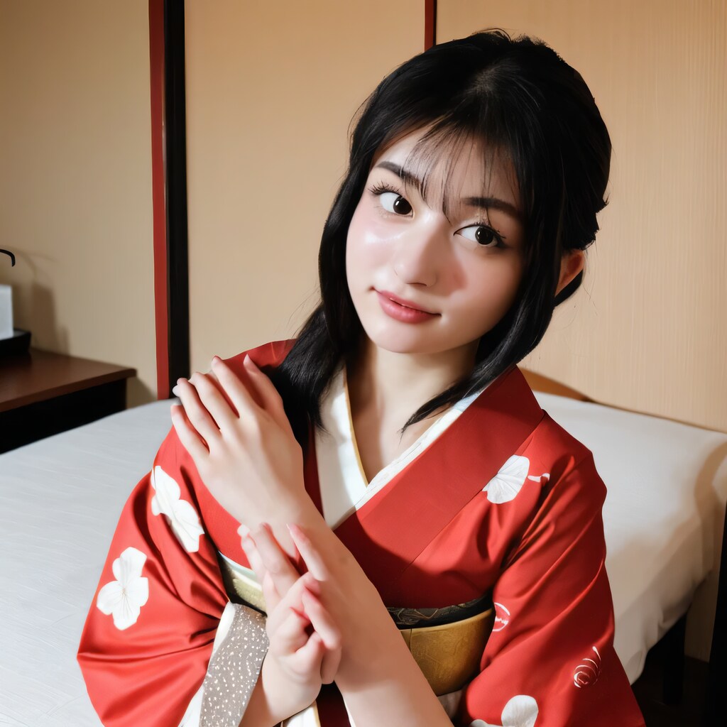 黒髪ロングで着物の美女８３