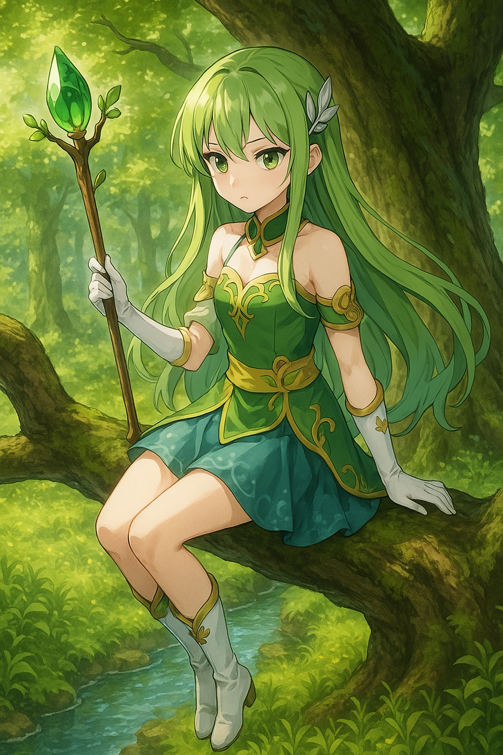 森にて一息つく魔法少女