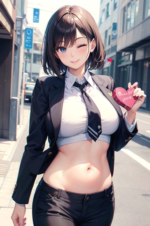 へそ出しスーツOLのバレンタイン