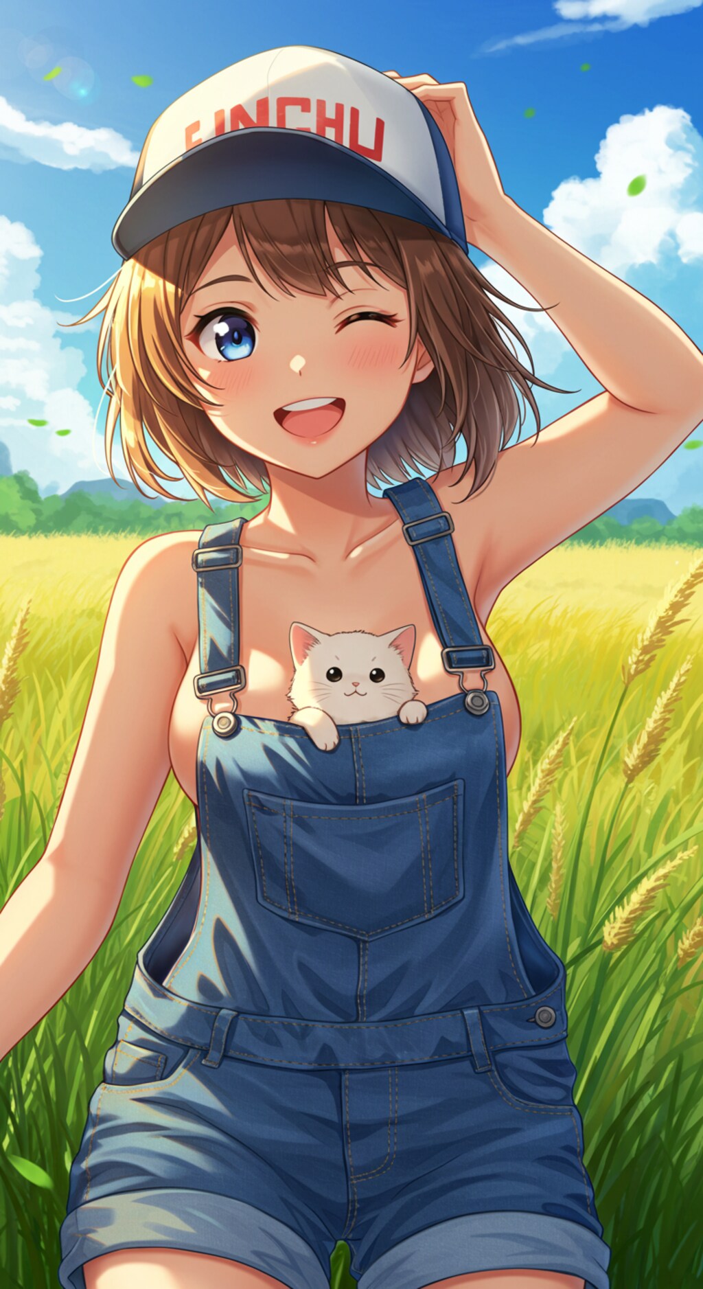 素肌オーバーオールの少女