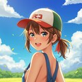 素肌オーバーオールの少女 5枚目