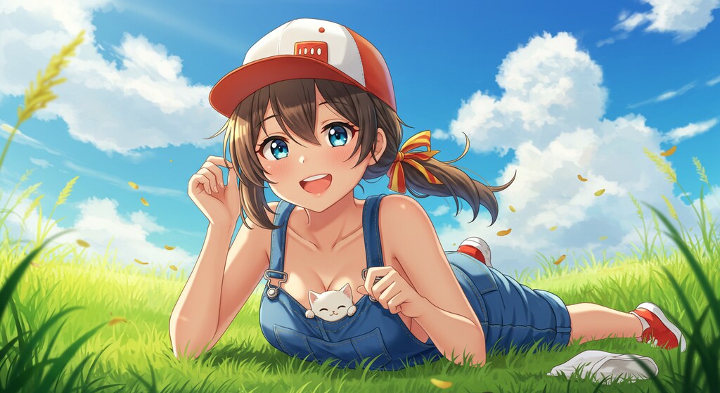 素肌オーバーオールの少女