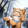 いや、寒いからって流石にその恰好で出歩くのは……。 2枚目