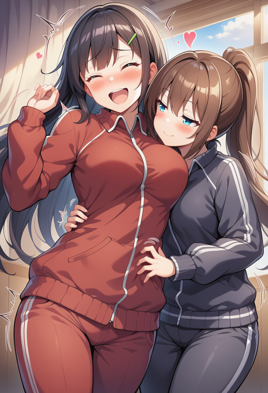 「周りの目を気にせずイチャつこうとする悪い先輩はくすぐりでお仕置きです！お腹と脇腹をこちょこちょ～♪」「やだ～後輩ちゃんともっとくっついてたいんだもん～♪」