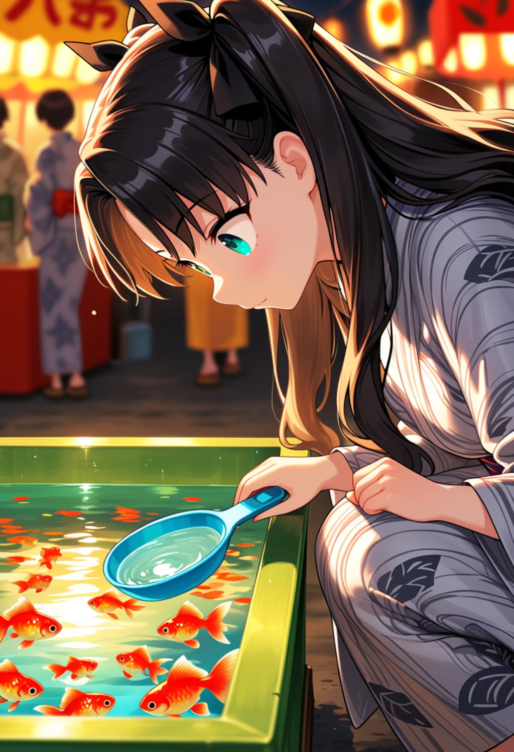 夏の夜の金魚すくい