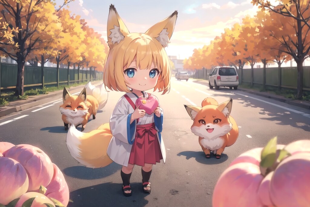 狐ちびちゃん「桃を貰えると聞いて参りました」。