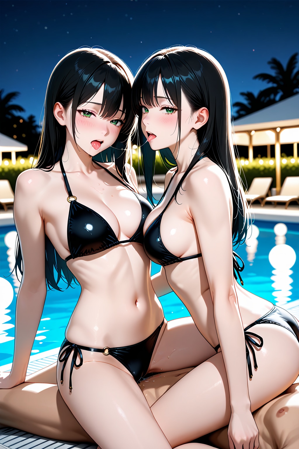 えちHオカズ828 夜光の黒ビキニ　愛奈と美奈 ナイトプール乱交