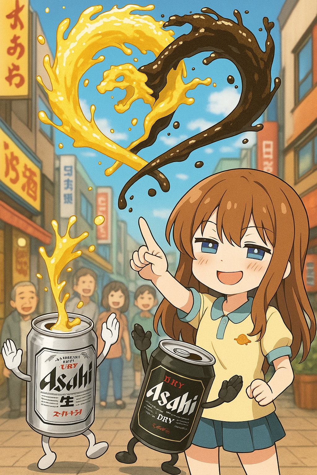 噴き出るビールを操る小さな女の子