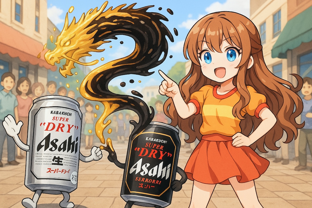 噴き出るビールを操る小さな女の子