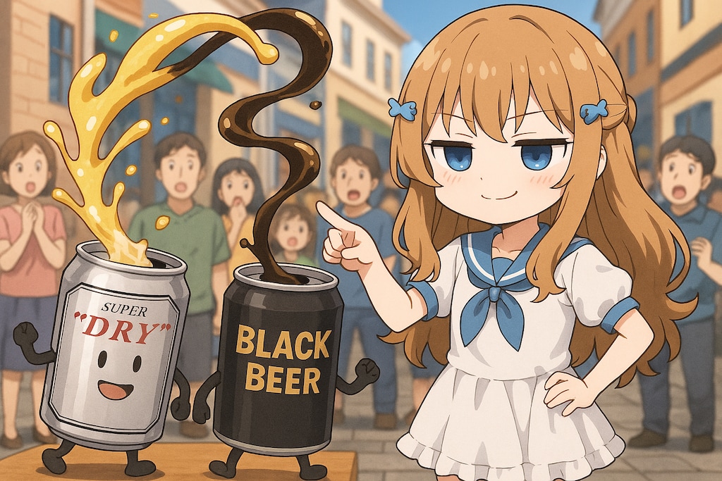 噴き出るビールを操る小さな女の子