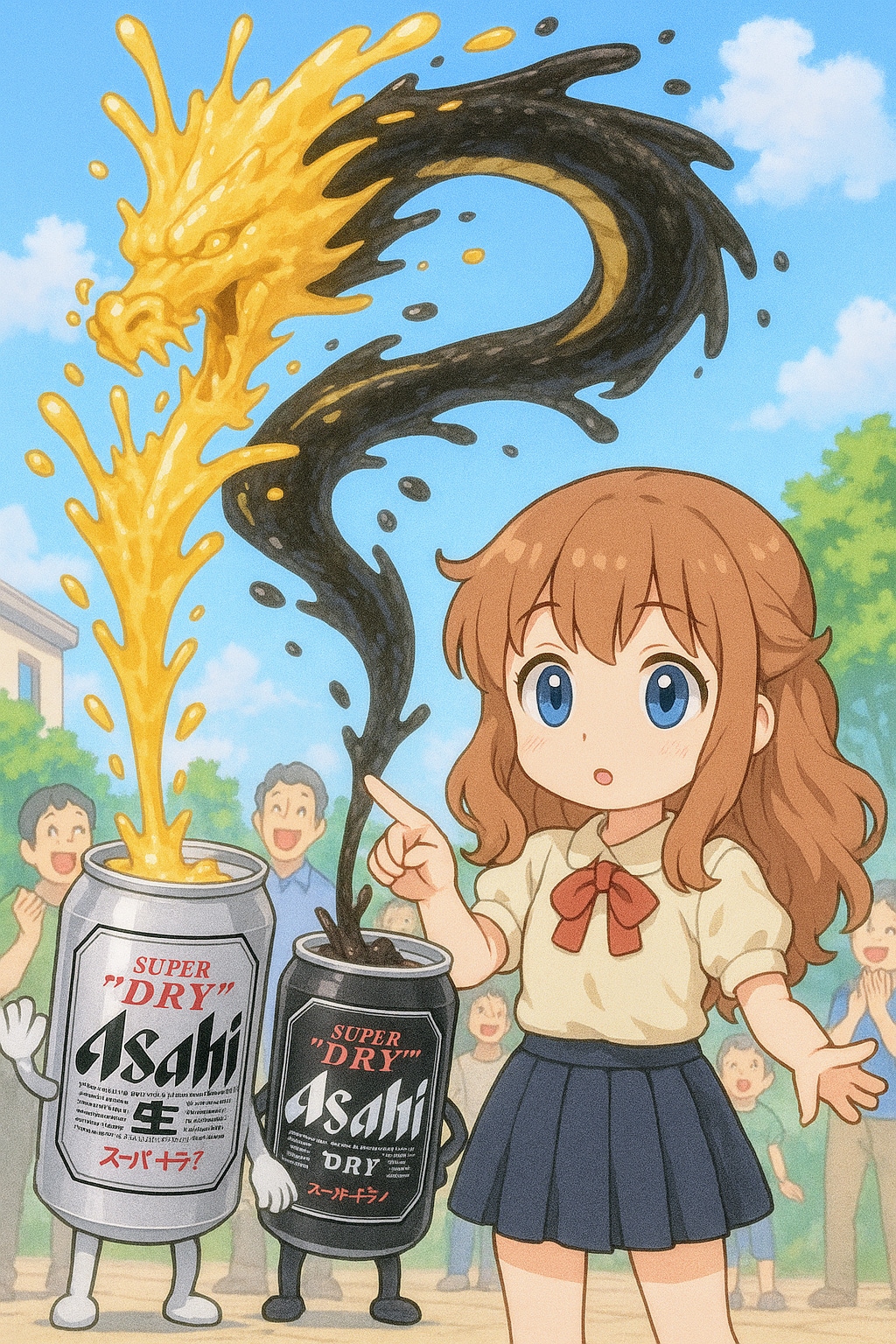 噴き出るビールを操る小さな女の子