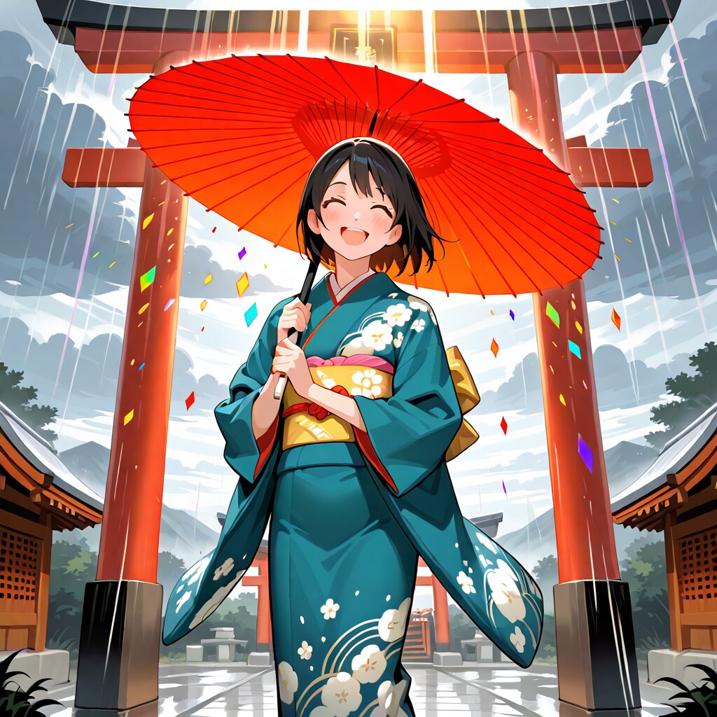 天気雨の和服少女