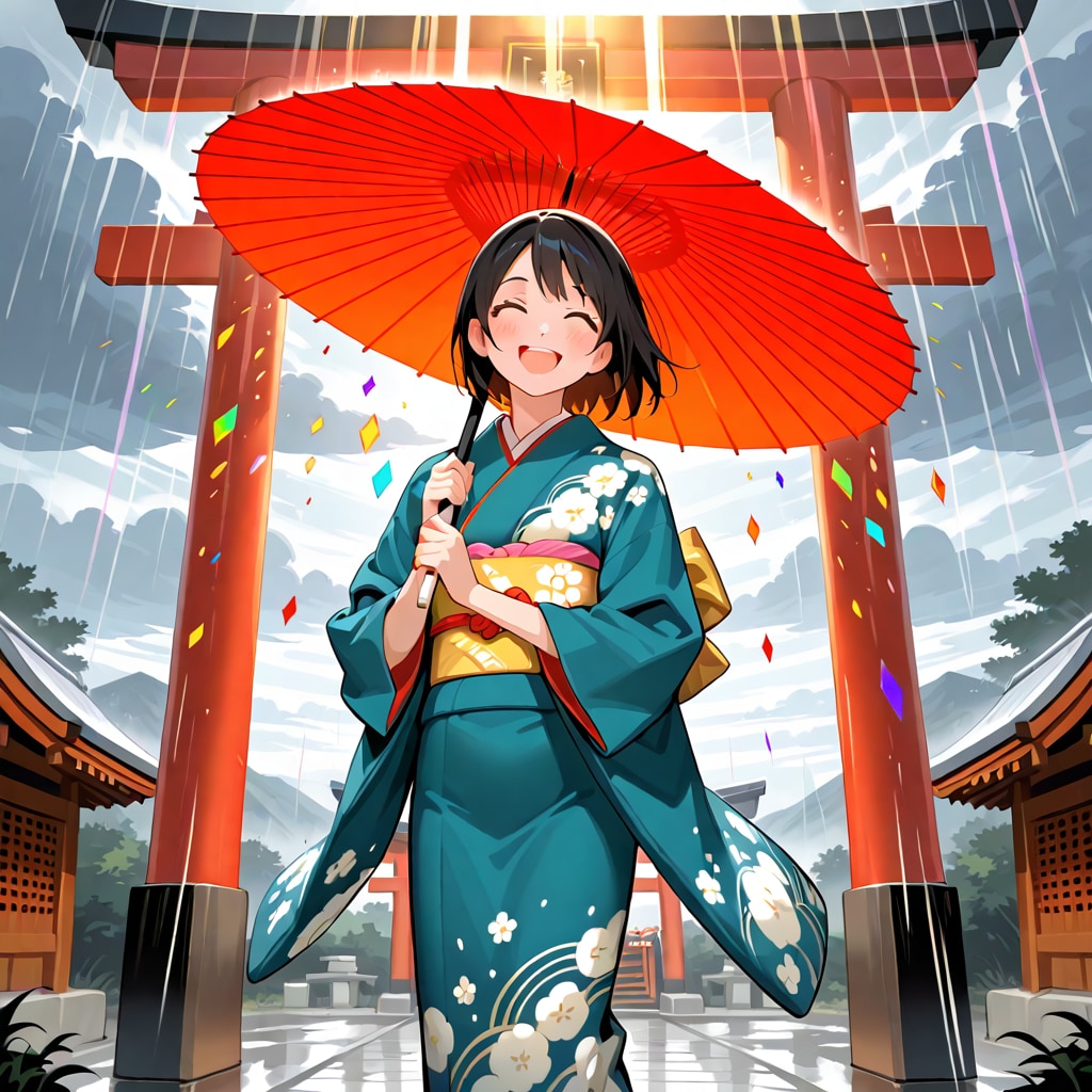 天気雨の和服少女