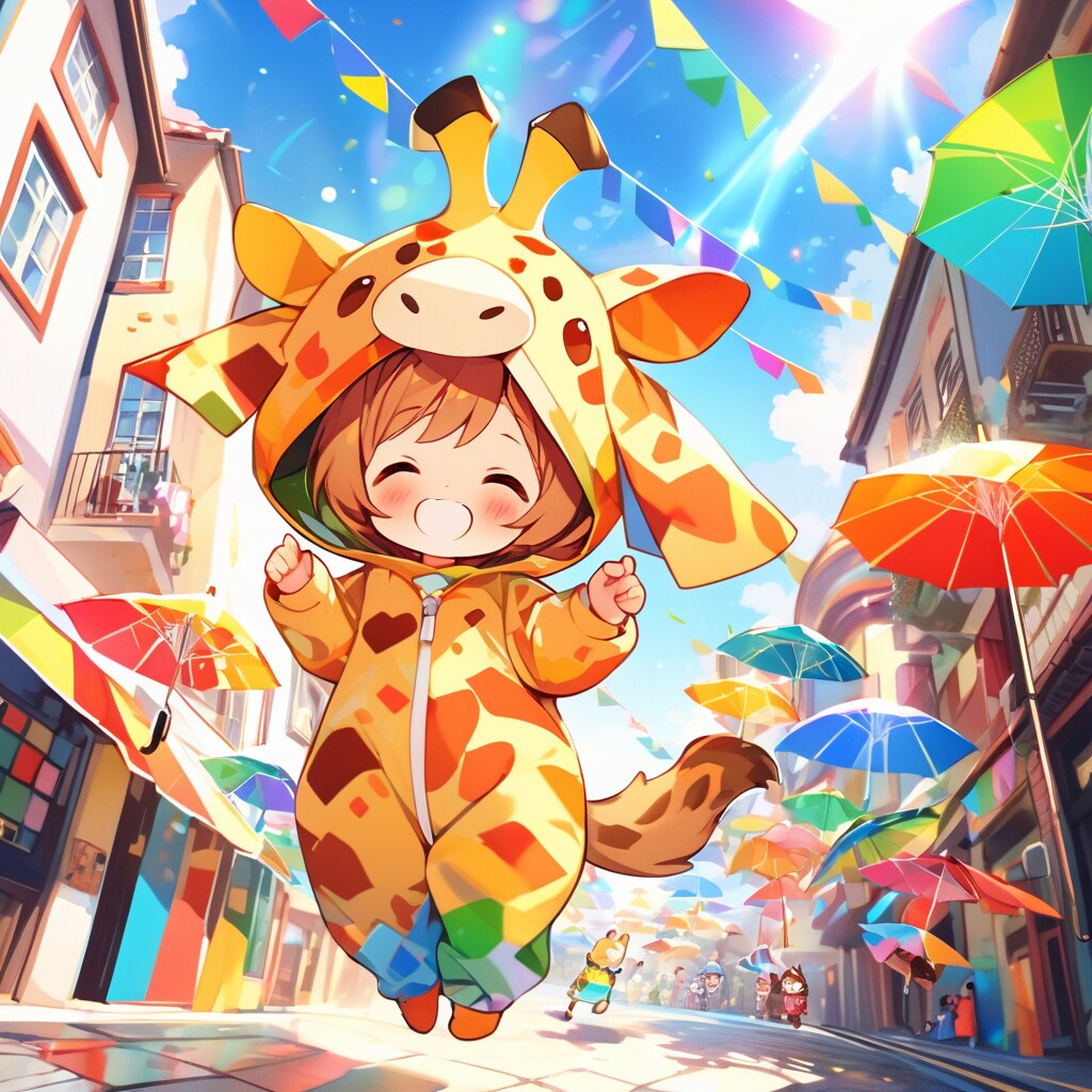 アンブレラスカイとキリン着ぐるみちび子ちゃん