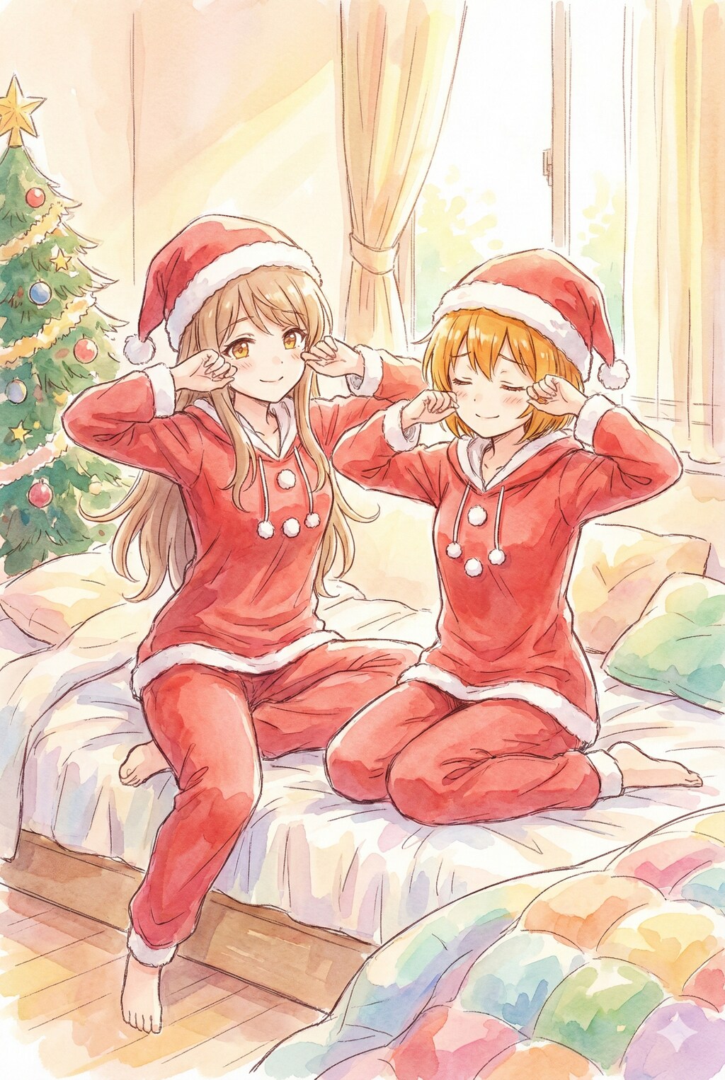 寝起きの姉妹🐰🐼