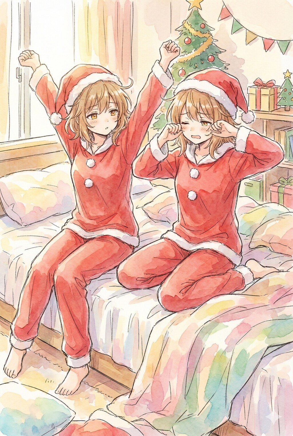 寝起きの姉妹🐰🐼