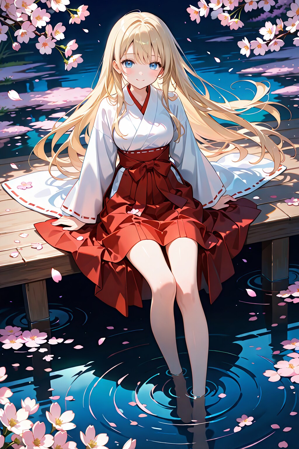 巫女と夜桜