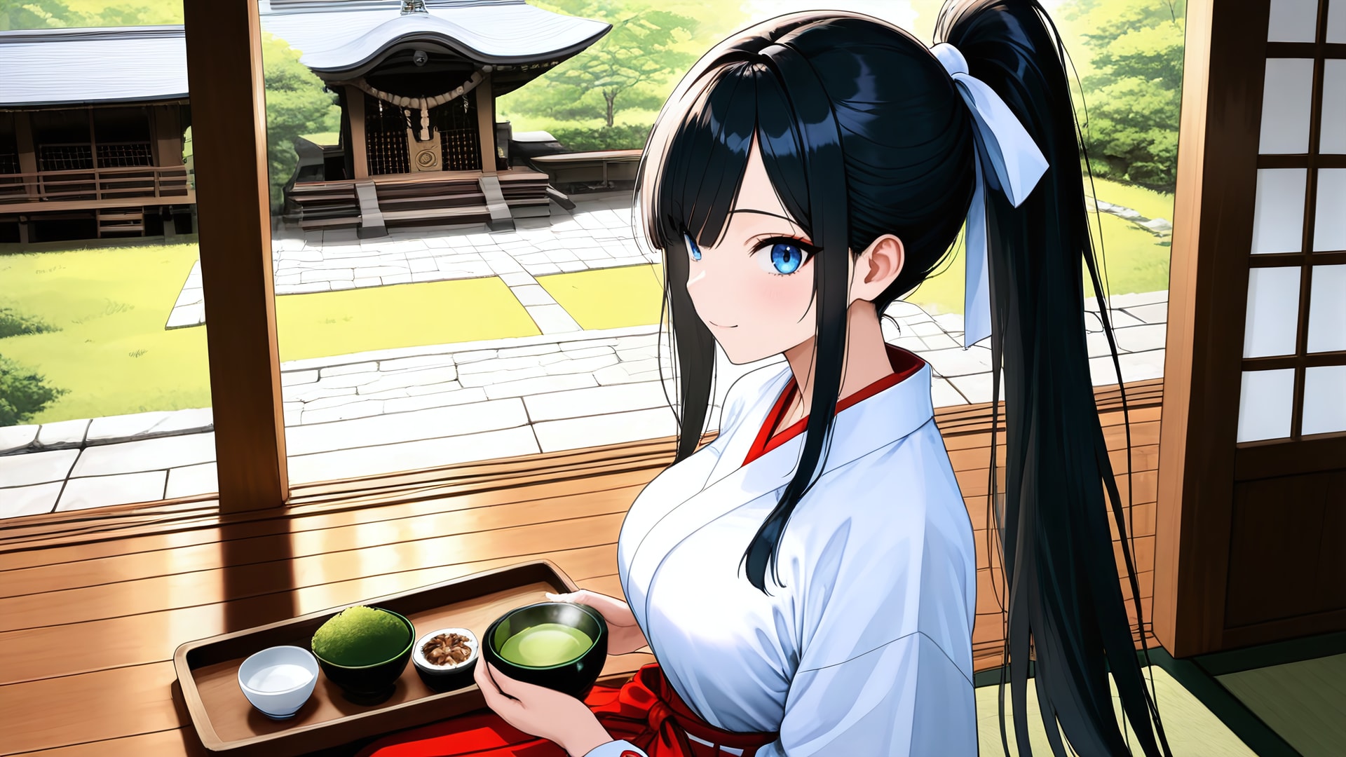 美人巫女さんとお抹茶