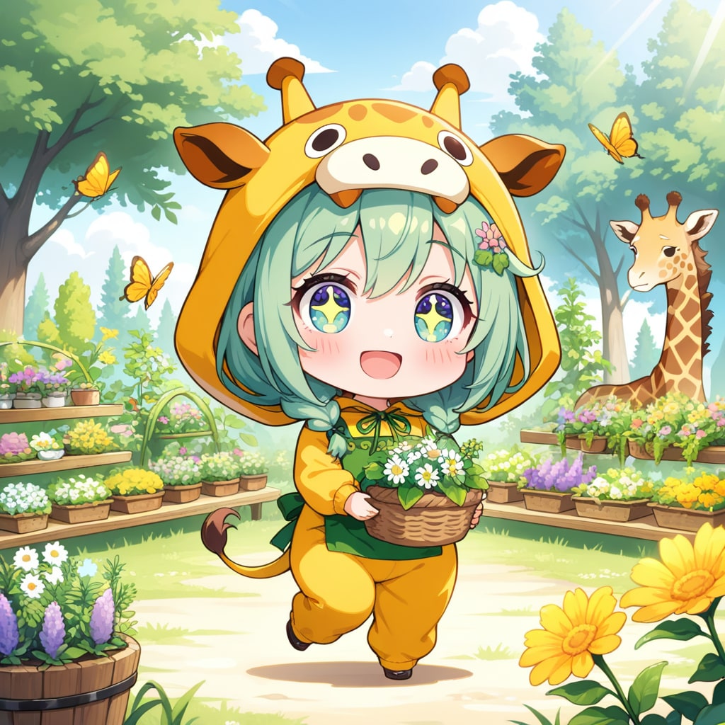 ハーブ園のキリン着ぐるみちび子ちゃん | の人気AIイラスト・グラビア